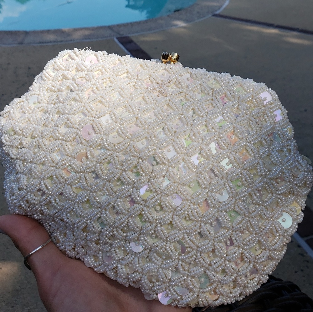Vintage 1950s White Beaded Purse - Picture 4 of 7